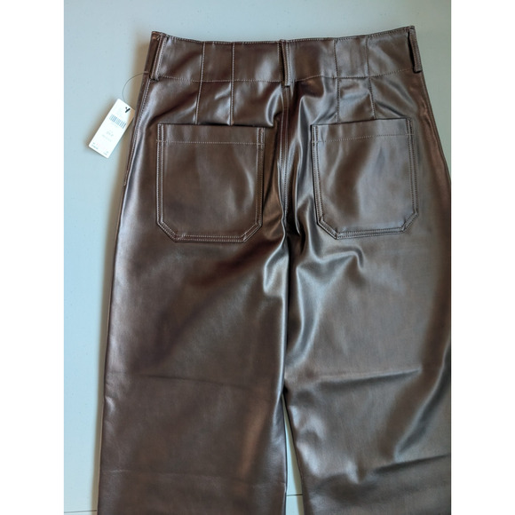 NWT Maeve The Colette Cropped Wide-Leg Faux Leather Pants Sz 29P Brown #7E505 - Picture 7 of 11